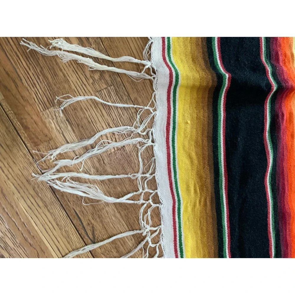 Vintage Mexican Handwoven Saltillo Sarape  Blanket Stripe Boho Western 75x38